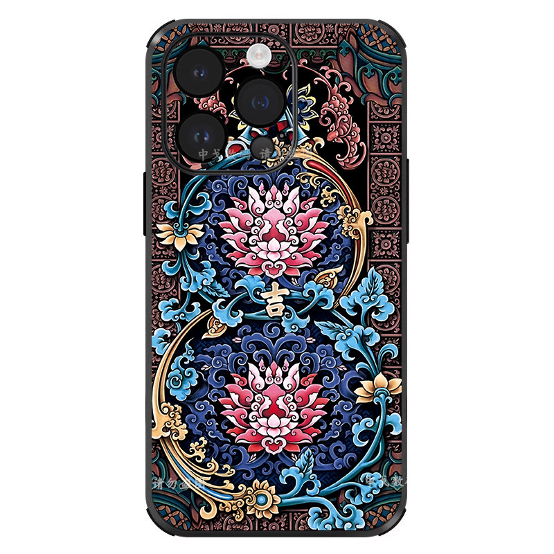 立体浮雕敦煌莲花苹果16promax手机壳iPhone15新款14pro华为pura80pro华为mate70高级感P8