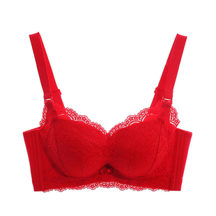 送内裤 无钢圈本命年大红内衣女超厚6CM聚拢加厚文胸调整型小胸罩