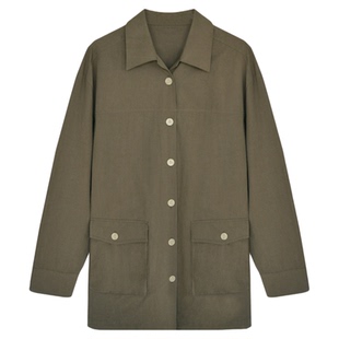 因由 巴恩风美式亚麻女秋二件套宽松衬衫翻领夹克外套短裙裤套装