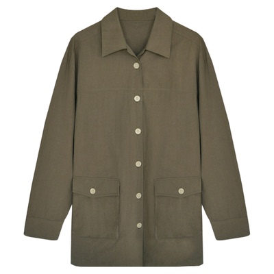 因由 巴恩风美式亚麻女秋二件套宽松衬衫翻领夹克外套短裙裤套装