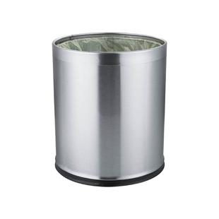不锈钢垃圾桶酒店宾馆客房用圆形无盖垃圾桶办公室防火阻燃大号桶