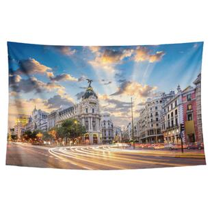 欧洲西班牙马德里城市建筑夜景写真墙布装饰背景布海报挂布挂毯画