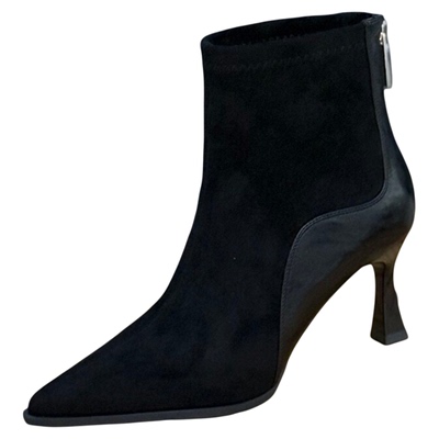 尖头短靴女秋冬加绒细高跟时装靴