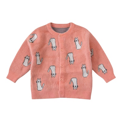 女童毛衣加厚上衣外套小猫咪提花防水貂绒材质软糯可爱开衫内搭