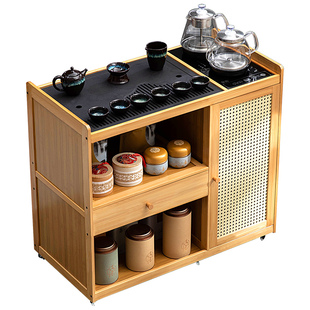 移动茶桌小茶台烧水壶一体家用茶水柜实木茶几煮泡茶桌子茶车阳台