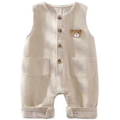 灯芯绒，婴儿按扣裆部背带裤