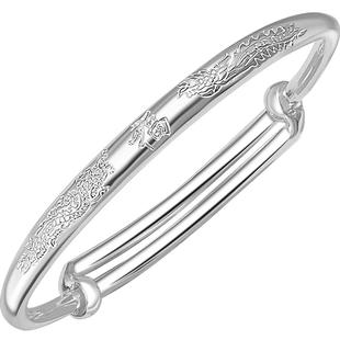 龙凤银手镯妈妈款实心女9999纯银送老人奶奶福字足银镯子生日礼物