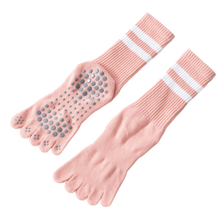 瑜伽专用袜普拉提袜子五指袜女室内防滑袜毛圈加厚中筒运动红色袜