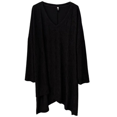 韩系休闲时尚遮肉肌理感开叉T恤