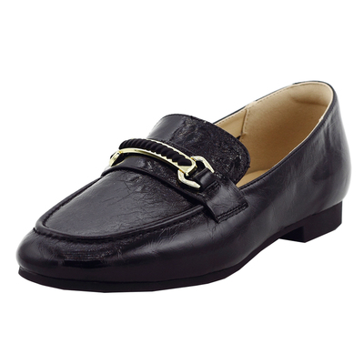 富丽漆皮方跟一脚蹬乐福鞋女