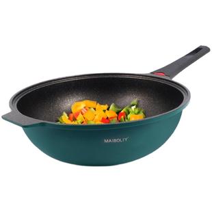 微压麦饭石锅不粘锅炒锅家用炒菜锅正品燃气灶适用平底不沾麦石锅