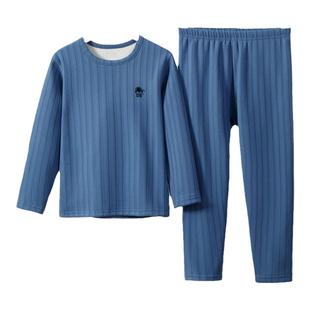 青少年保暖内衣套装儿童加绒加厚秋衣裤中学生纯色圆领打底睡衣冬