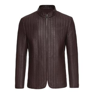 CALLISTO卡利斯特男士秋冬羊皮革立领绗棉保暖酒红色时尚皮衣