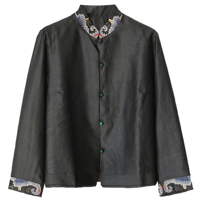 香云纱新中式立领龙纹夹棉上衣女