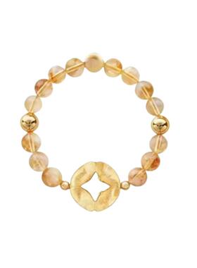 新款黄晶锤纹拉丝铜钱手串