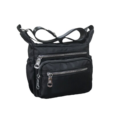 方形单肩拉链休闲尼龙纯色多夹层