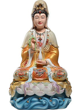 微美陶瓷精工彩绘福慧观音坐像