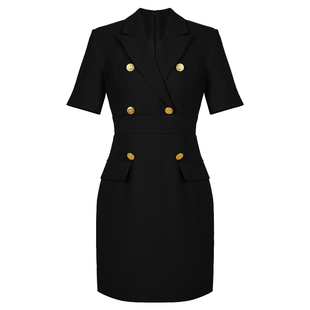 职业通勤上班工作服2026年夏季新款气质女神范女装黑色西装连衣裙
