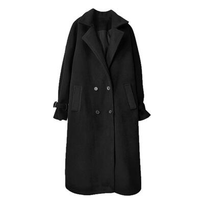 黑色过膝深秋斗篷炸街毛呢外套