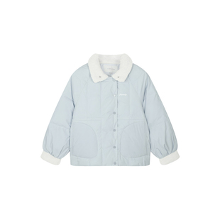 唐狮棉服女款2026冬季新款仿羊羔毛拼接翻领宽松加厚保暖棉衣外套