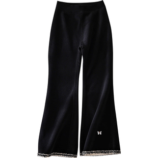 蔚未来女童加绒裤子秋冬款洋气花边喇叭裤儿童加厚一体绒保暖长裤