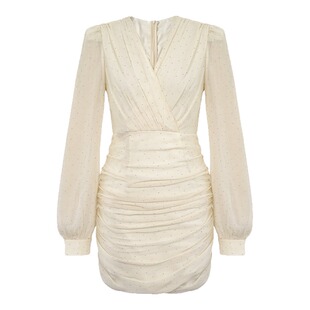 2026新款法式V领显瘦连衣裙小个子女士时尚褶皱设计感春秋包臀裙