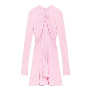 ISABEL MARANT ROBE ROSEMA粉色褶皱长袖圆领女式连衣裙