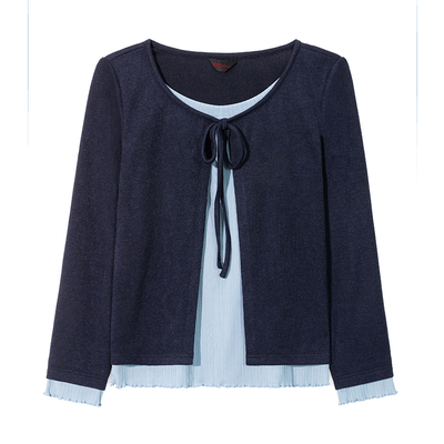 绮娑女装秋装新款显瘦胖MM大码上衣女假两件甜妹长袖基础款针织衫