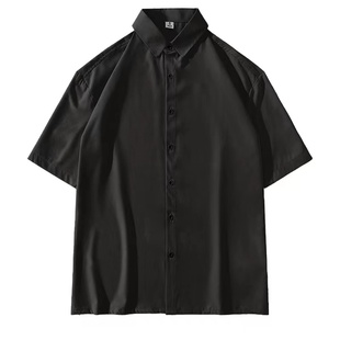 罗蒙衬衫男夏季冰丝韩版宽松免烫高级垂感休闲轻熟风男装短袖衬衣