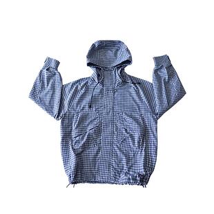 H AND E 原创童装2026秋季水蓝白格子防风冲锋衣外套男女童亲子装
