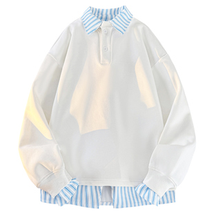 班尼路SK翻领假两件卫衣男套头打底衫2025秋季新款宽松休闲上衣YS