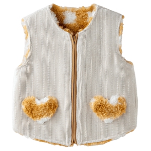 [童趣魔法]aqpa儿童婴儿马甲小月龄加绒保暖秋冬背心坎肩双面穿萌