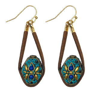 『丹安』汤圆和大帅中国风复古文艺藏式转运珠民族风绿松石耳环夹