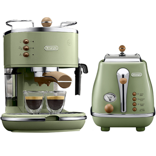 Delonghi/德龙复古系列半自动咖啡机+烤面包机/多士炉家用2件套