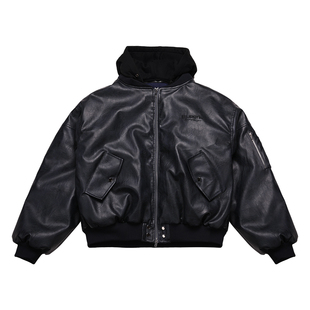 BLUESFLY美式机车皮衣夹克外套男棉服冬两穿可拆卸连帽保暖高级感