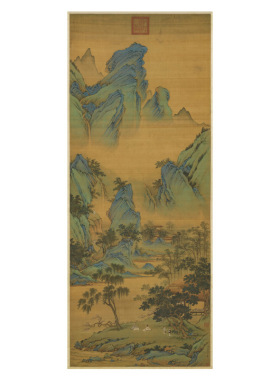 仇英春山吟赏图玄关装饰画山水画