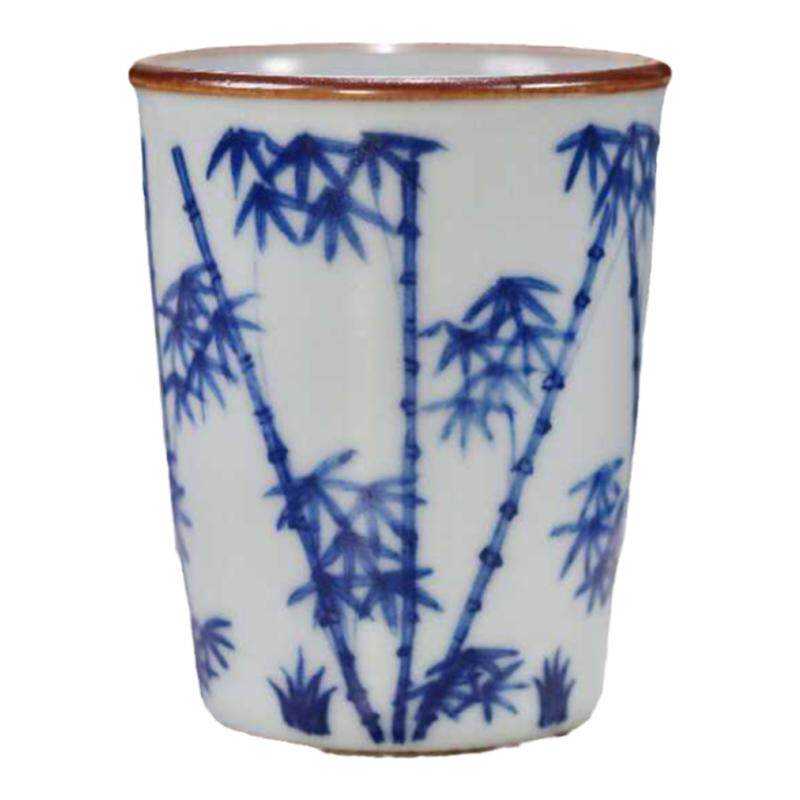 熙物堂柴窑手绘青花月白开片茶杯