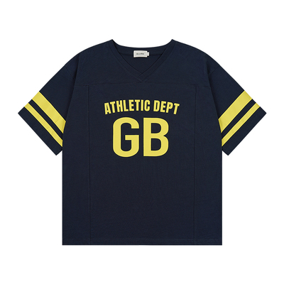 GOODBAI athletic GB logo撞色印花V领拼接宽松短袖T恤