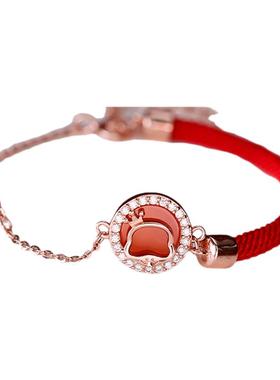 银奥女999银半红绳玛瑙萌蛇手链