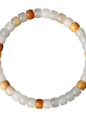 俄籽料和田玉老型珠手链手串