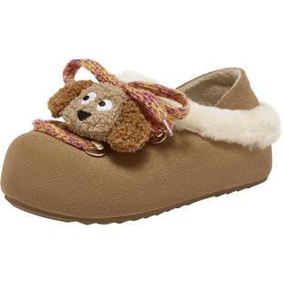 【冬日甜心】百思图25冬商场新款真皮勃肯鞋加绒保暖女毛毛鞋棉鞋