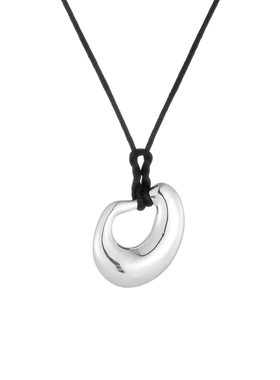 AHCHOO 实心几何银元宝吊坠绵羊皮绳项链长款真皮毛衣链三件套