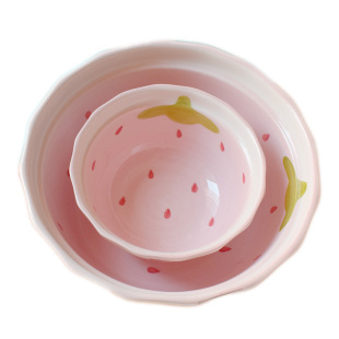 小清新可爱草莓吃饭碗家用成人陶瓷餐具少女心汤碗菜盘子网红套装