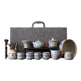 青花瓷茶具套装礼盒2025新款轻奢汝窑功夫茶壶泡茶杯陶瓷盖碗家用
