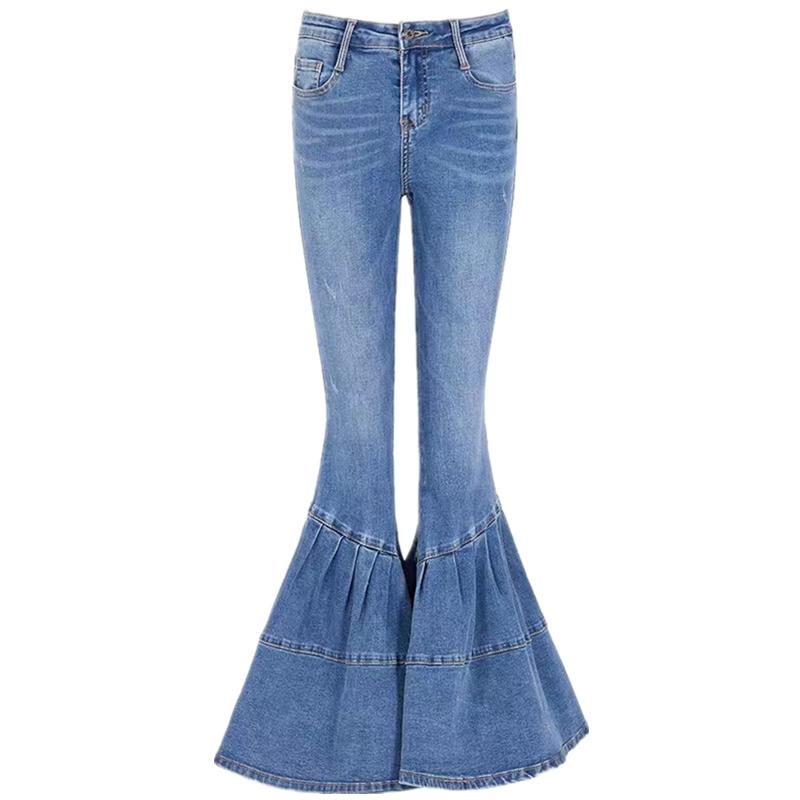 小众设计感大喇叭牛仔裤女春秋季2024新款高腰显瘦修身高级感弹力