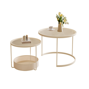 轻奢高级客厅小户型茶几极简阳台茶桌新款简约现代奶油风圆形茶台