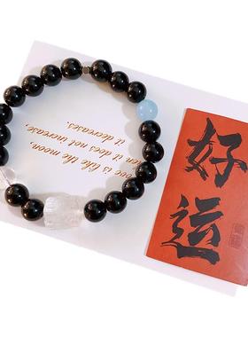 天然黑曜石手串女款招财转运