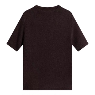 海兰丝休闲风圆领短袖羊绒衫女黑色百搭打底衫针织上衣