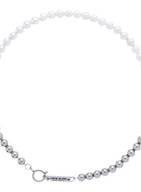 复古珍珠拼接钛钢男女项链