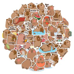 60张可爱卡皮巴拉贴纸网红表情包装饰笔记本头盔相框手账保温杯门窗电动车滑板iPad平板音响手机DIY防水贴纸